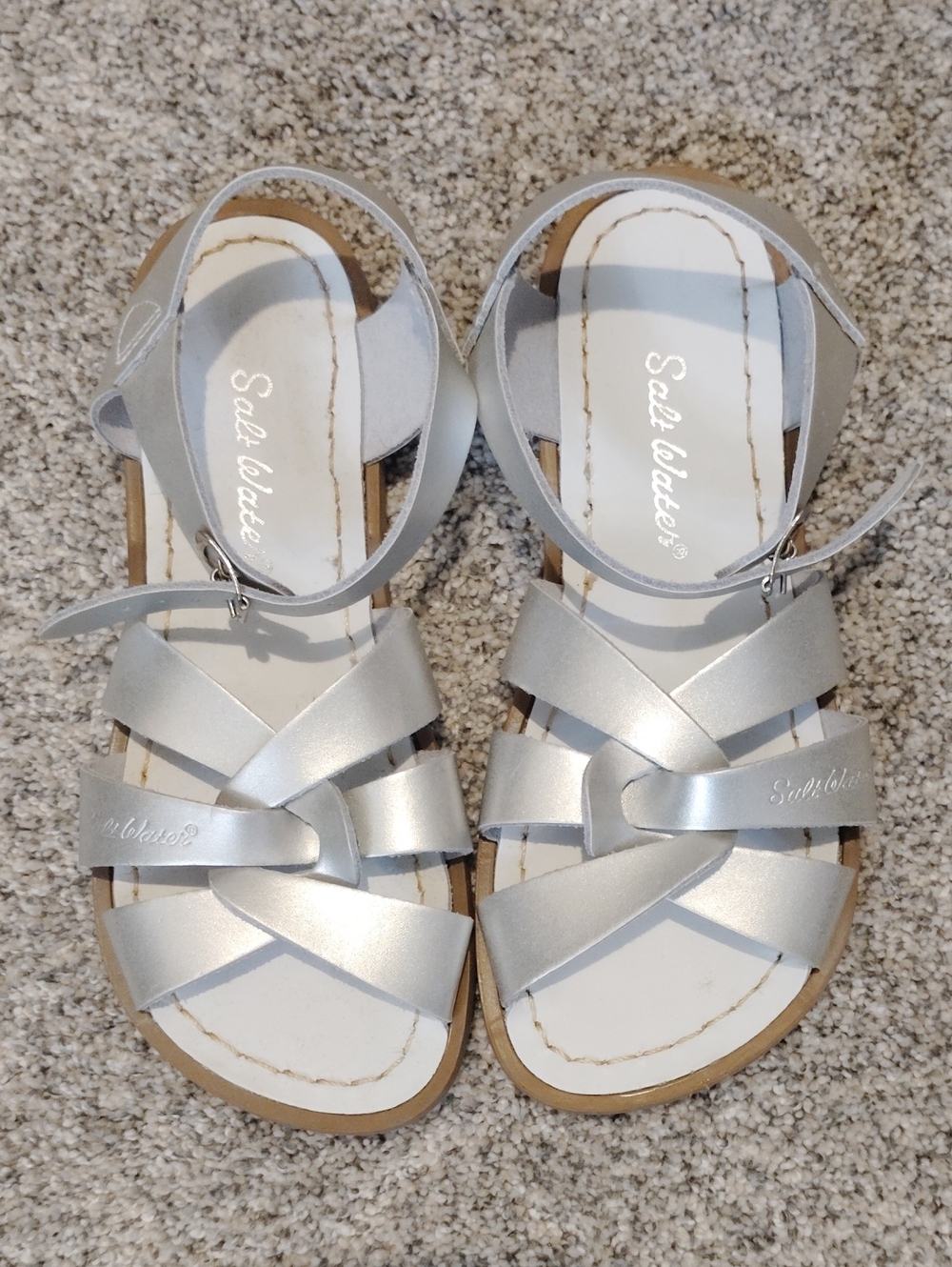 Salt Water Sandals by Hoy Silver Girls Strappy Leather Sandals